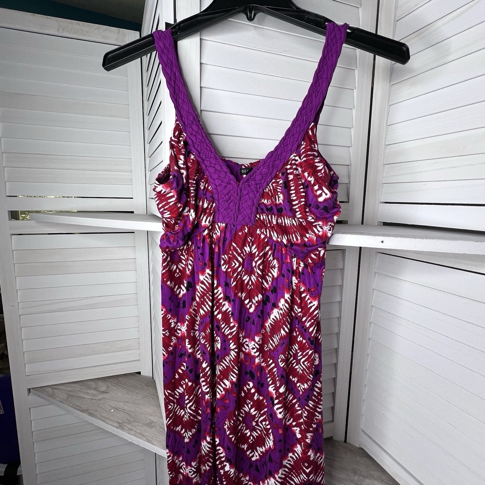 Design History Grape Poppy Maxi Dress Purple Red Boho Braided Straps Size Lg EUC
